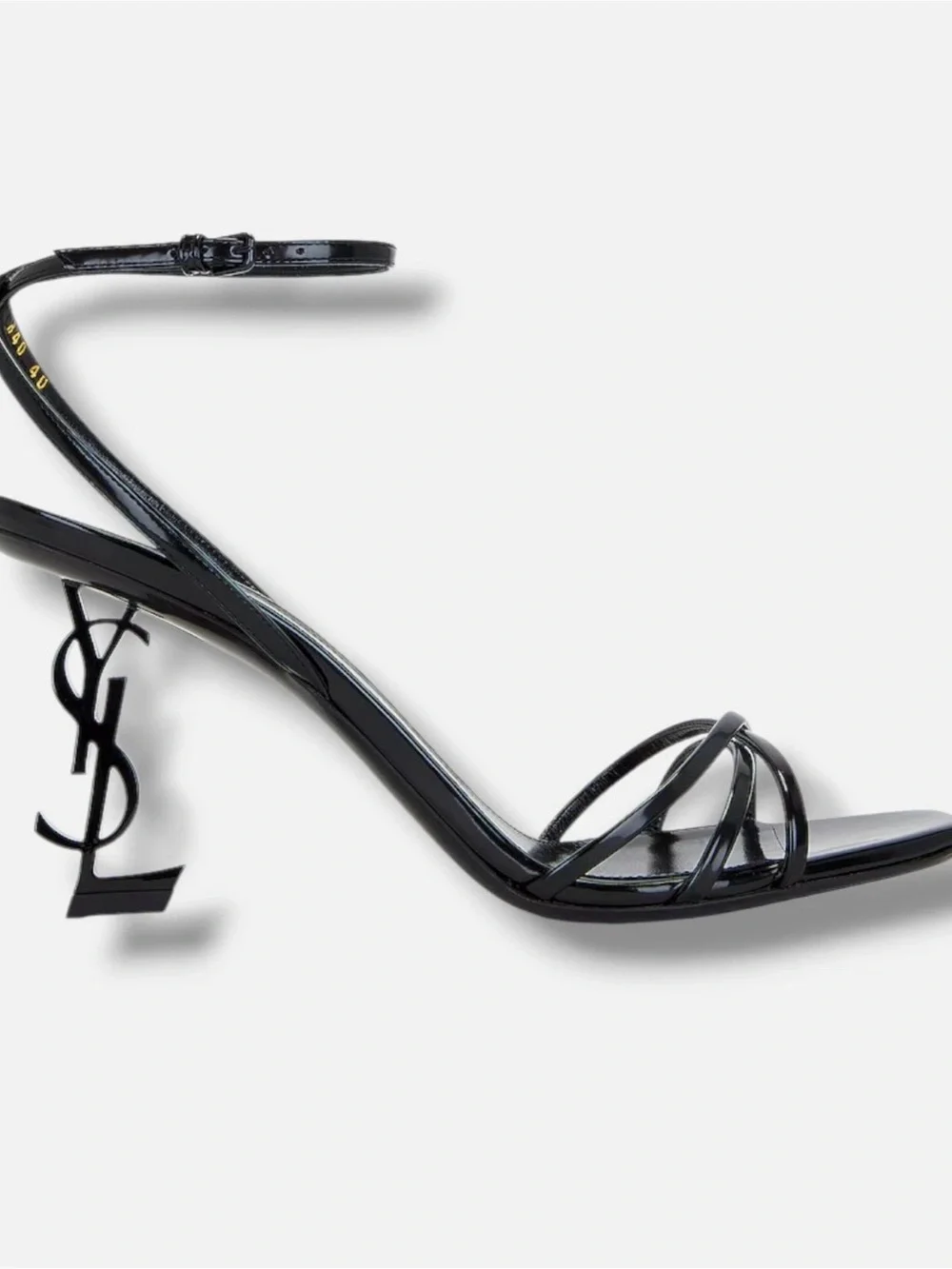 Saint Laurent Black Patent Leather Logo-Heel Strappy Sandal - Picture 2 of 4